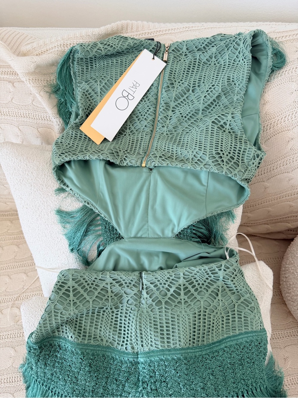 PATBO Samba Fringe Cut Out Mini Dress in Light Green. NWT. Size small 4/36 - Picture 9 of 10